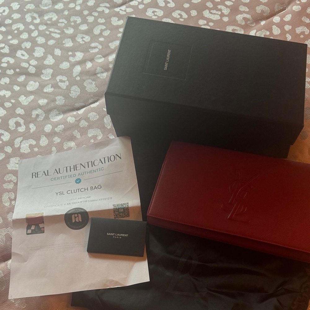 Saint Laurent Scarlet Leather Clutch - Picture 2 of 6